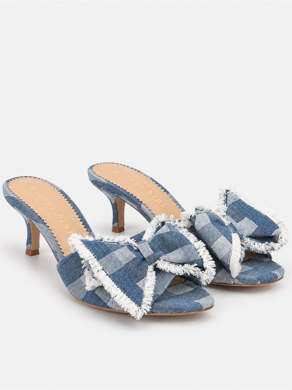 NWT Gianni Bini Wendell Patchwork Denim Bow Dress Slide Sandals Sz 8